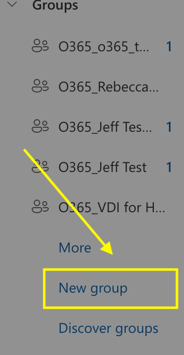 Groups (in Outlook on the web) with the New Group link highlighted