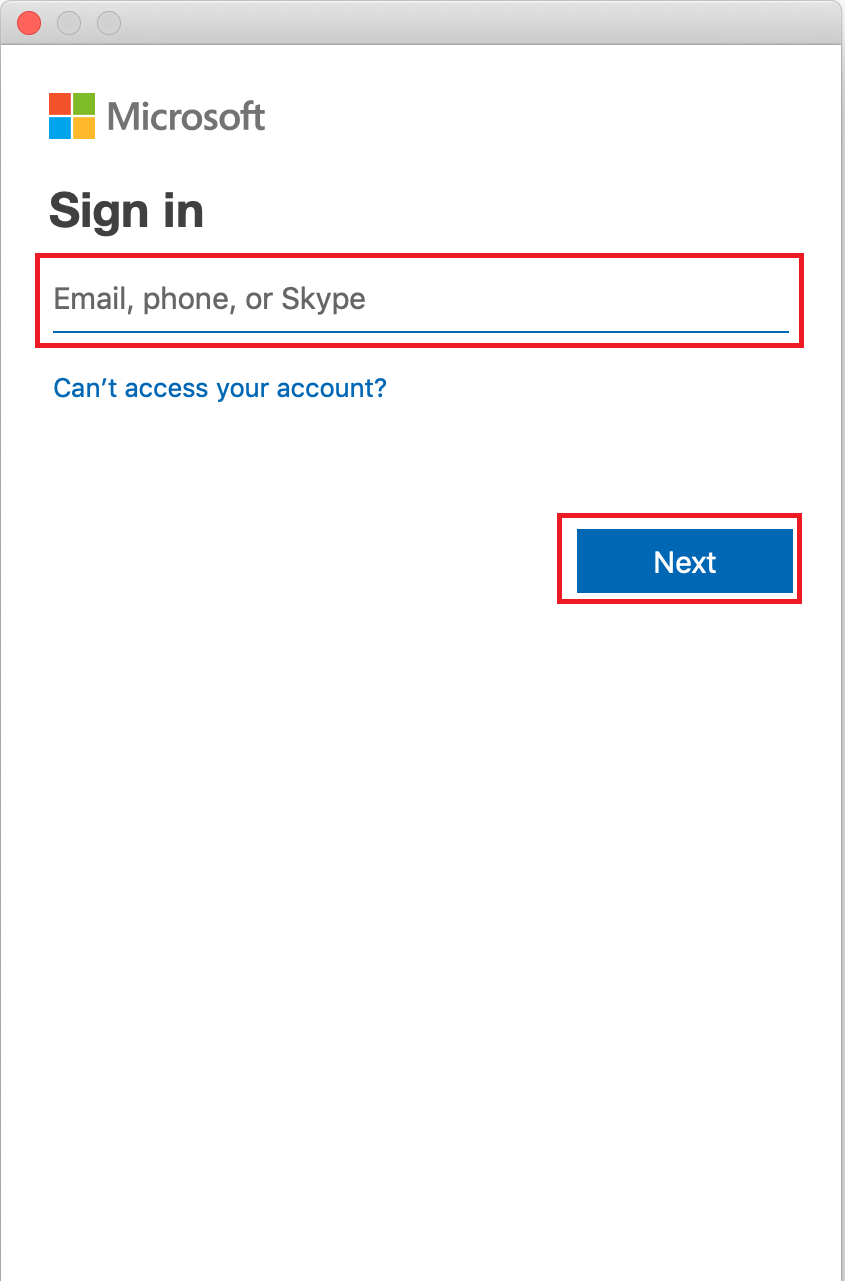 Teams sign in email page.