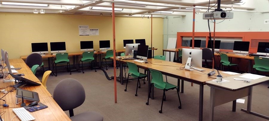 Wide view of the Lawrence Room 283 Mezzanine computer lab.