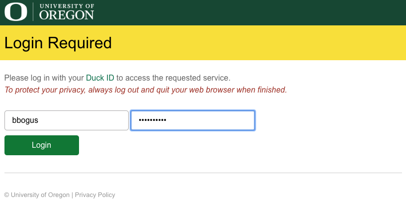 Shibboleth login screen