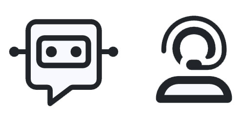 A "robot-like speech bubble" icon representing talking to the Bot next to a "person wearing a headset" icon representing when you're talking to a live person.