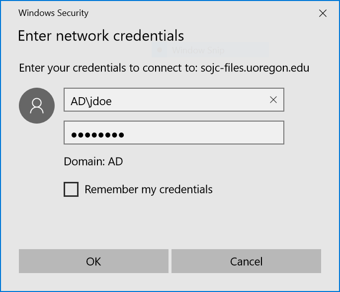 Enter network credentials