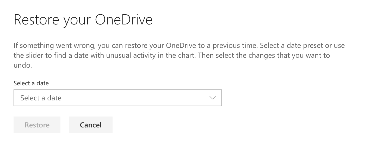 Restore options regarding specific range of dates to restore to