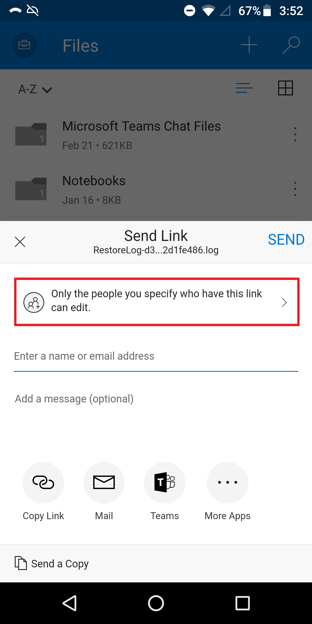 Share screen with the sharing settings box highlighted