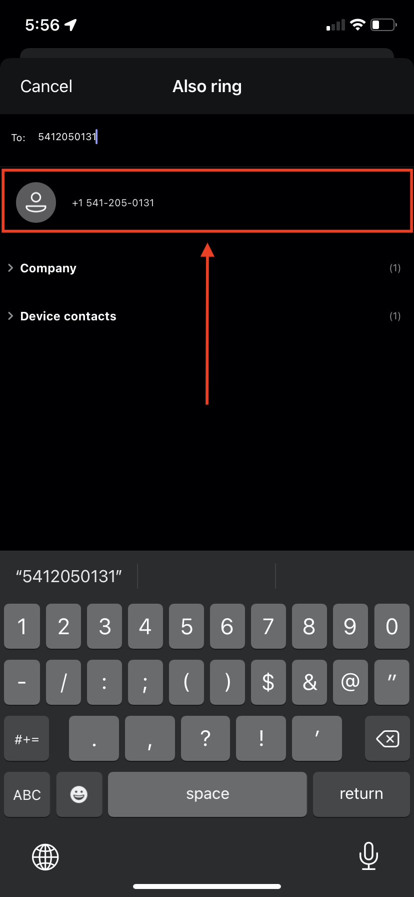 Select the number or contact to set