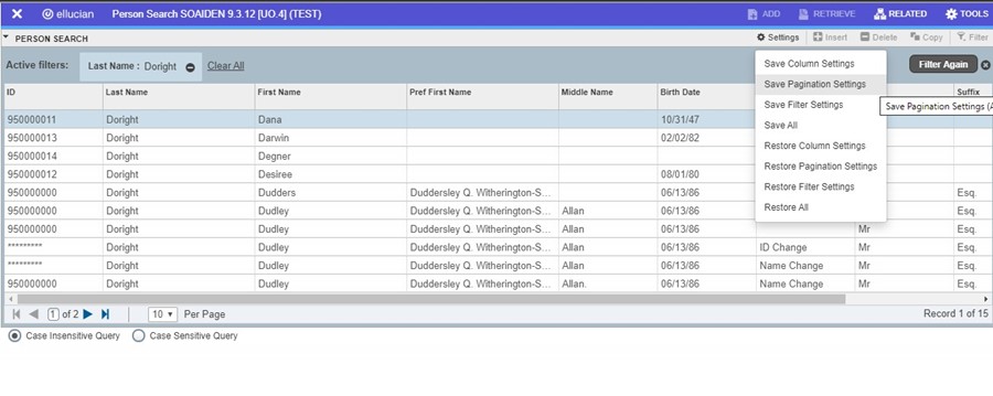 GUAABOT Save Pagination Settings setting option selected
