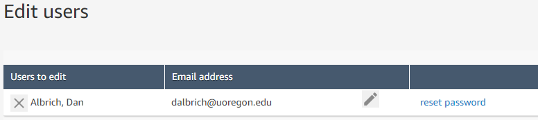 Edit users screen