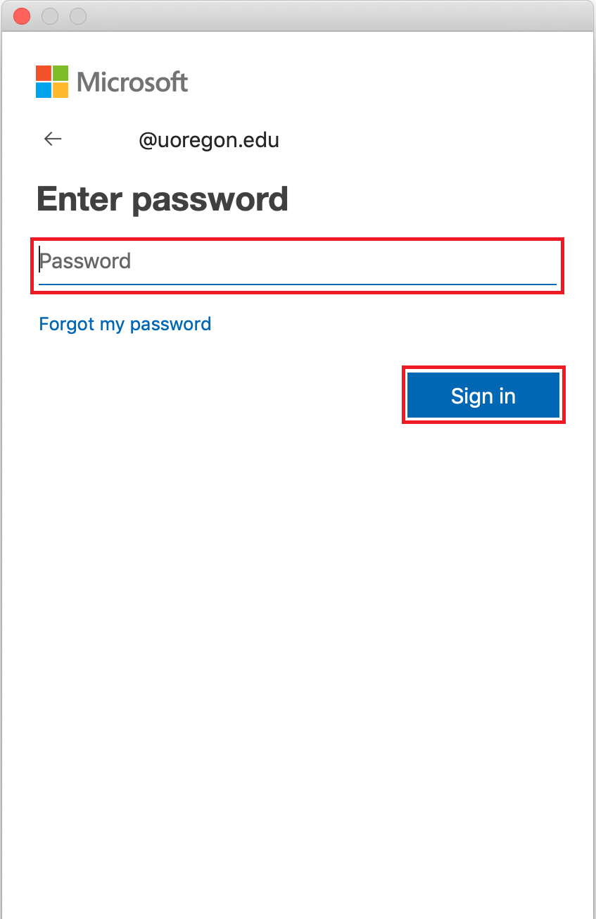 Teams sign in Password Page