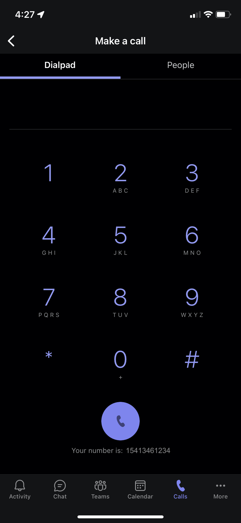 Enter the number then select the Phone receiver icon to start the call.