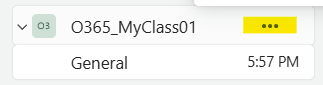 Screenshot of the main entry for a Team in the Teams client. A three dot menu to the right of the class name is highlighted.