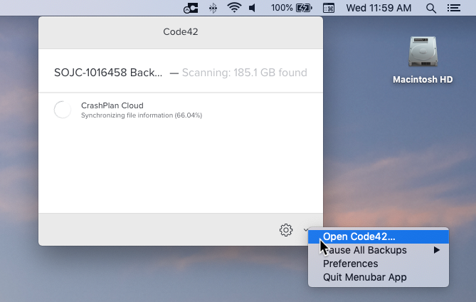 Open Code42 dialog box