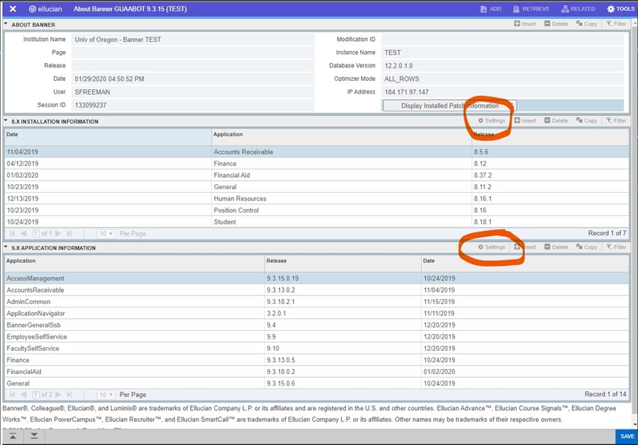 Banner GUAABOT example dialog box with Settings menus highlighted