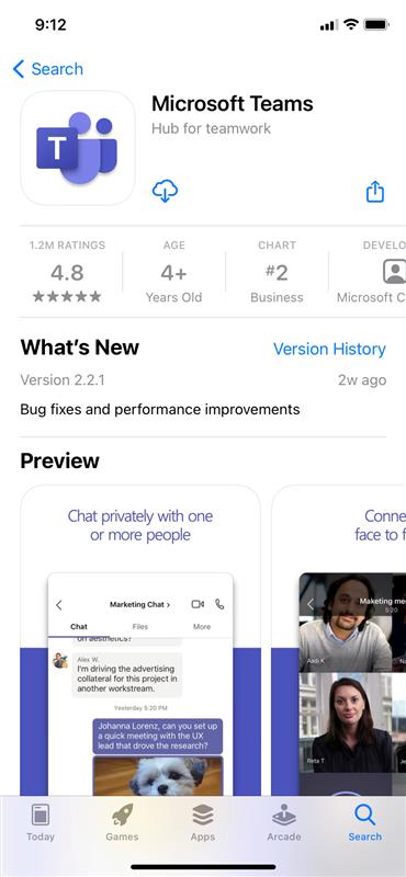 Photo of the Microsoft Teams Application in the App Store to Download