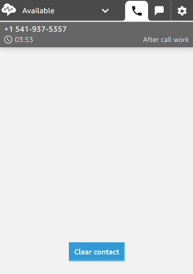 Amazon Connect softphone after call work screen