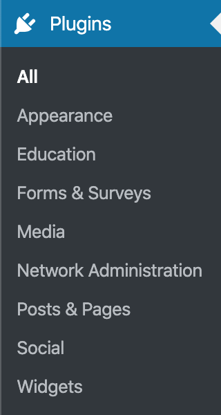 Plugins menu screenshot