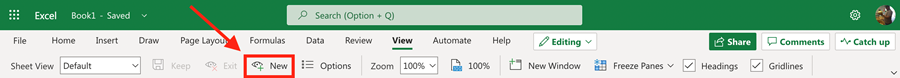 New Sheet View option highlighted