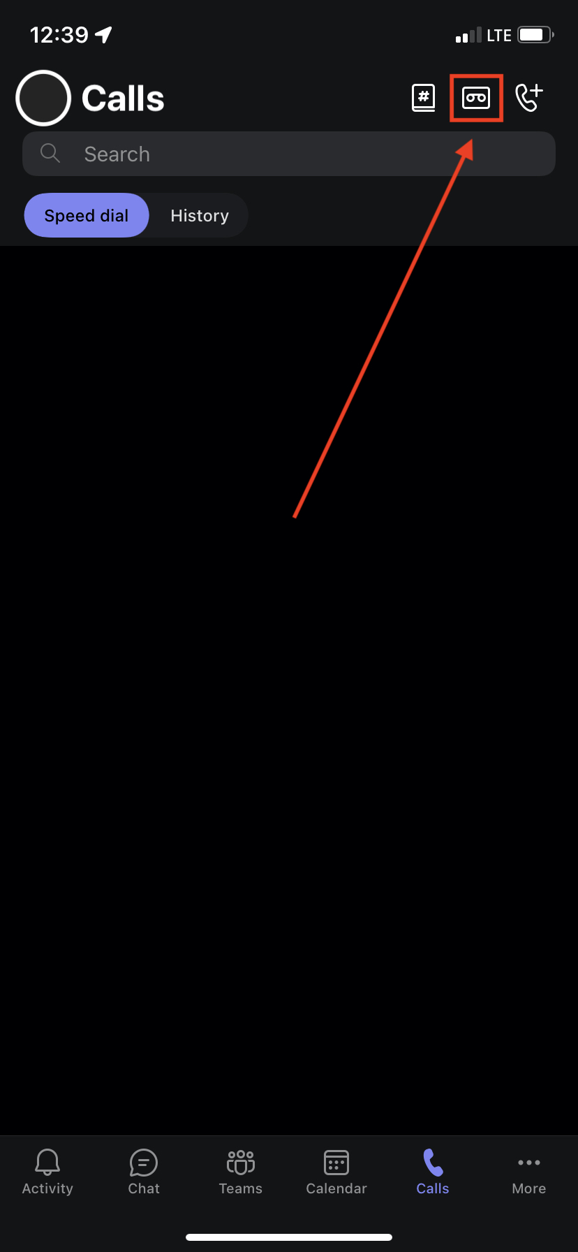 Voicemail icon in Mobile highlighted