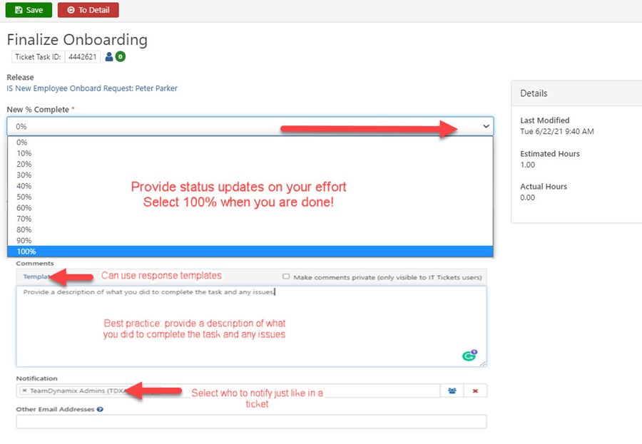 Updating tasks