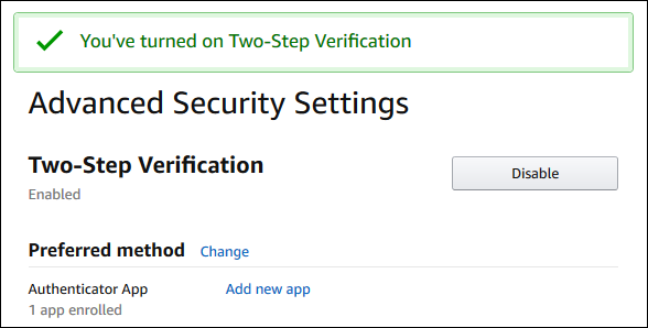 Advanced Security Settings screen with Two-Step Verification highlighted