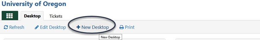 TDNext screen with New Desktop option highlighted
