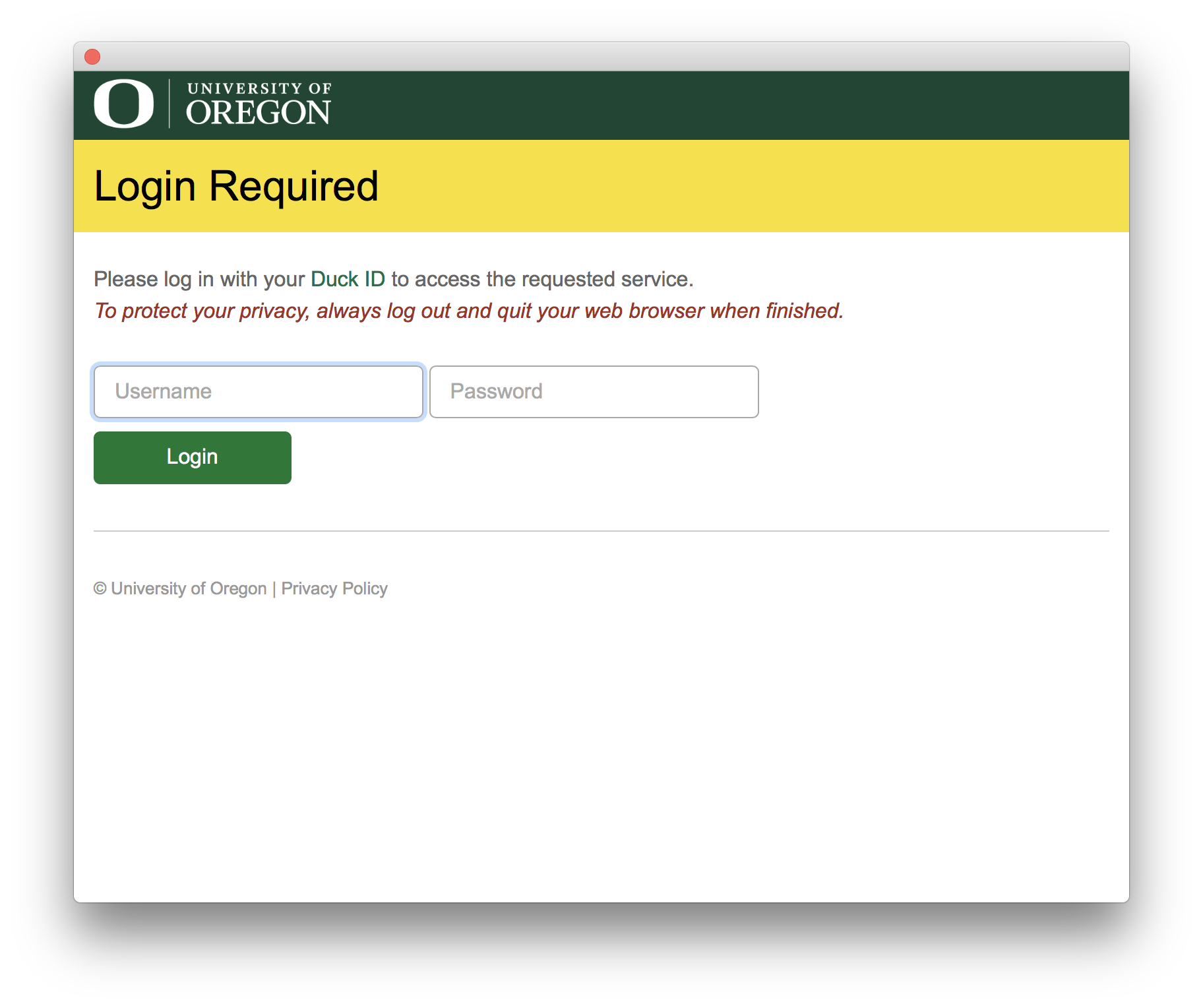 Single sign-on prompt screen