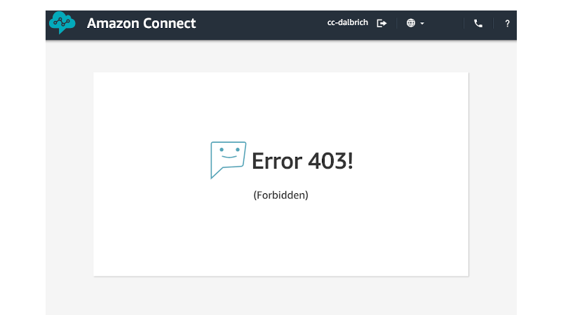 Amazon Connect Error 403 window