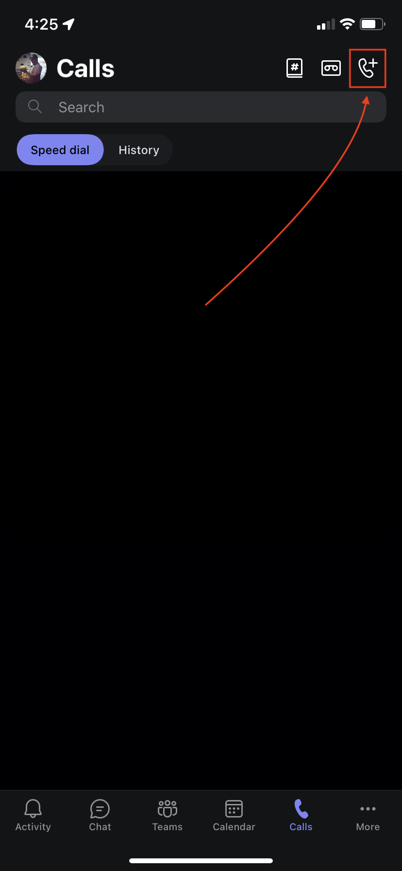 Select the phone plus icon to find the dial pad.
