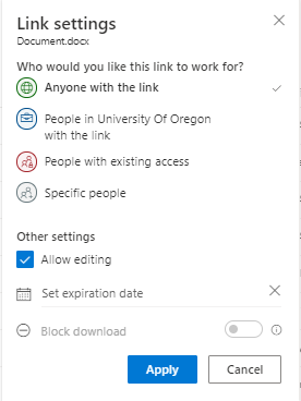 Update the share settings to your specifications when done click Apply
