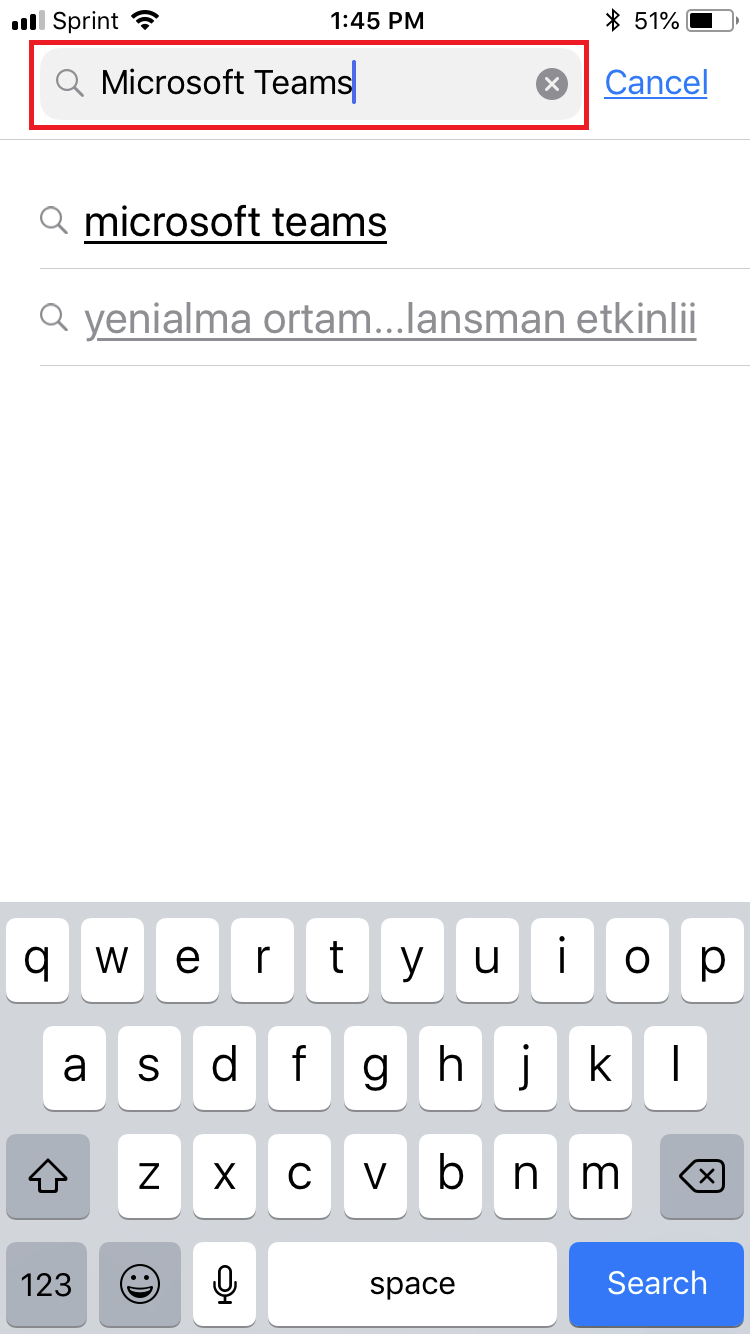 A picture of Microsoft Teams searched for in the App Store