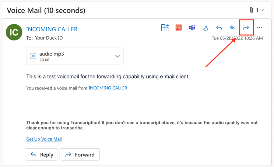 Select Forward from the message to send it to colleagues