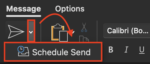 Schedule Send option (in the Outlook Send Menu; macOS)