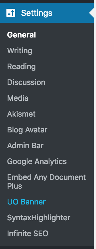 Settings menu, UO Banner option highlighted