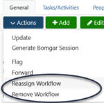 Reassign and remove workflow options from Actions menu