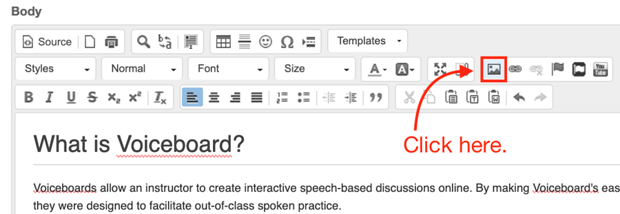 Select the Add Image button from the editor toolbar