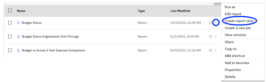 Steps needed to create a Report View in Cognos