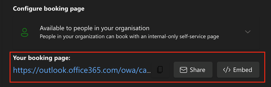 Your booking page URL can be shared and embedded