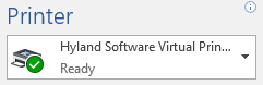 Printer dialog box with Hyland Software Virtual Printer ready for selection