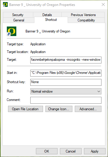 Banner 9 incognito shortcut edit Windows