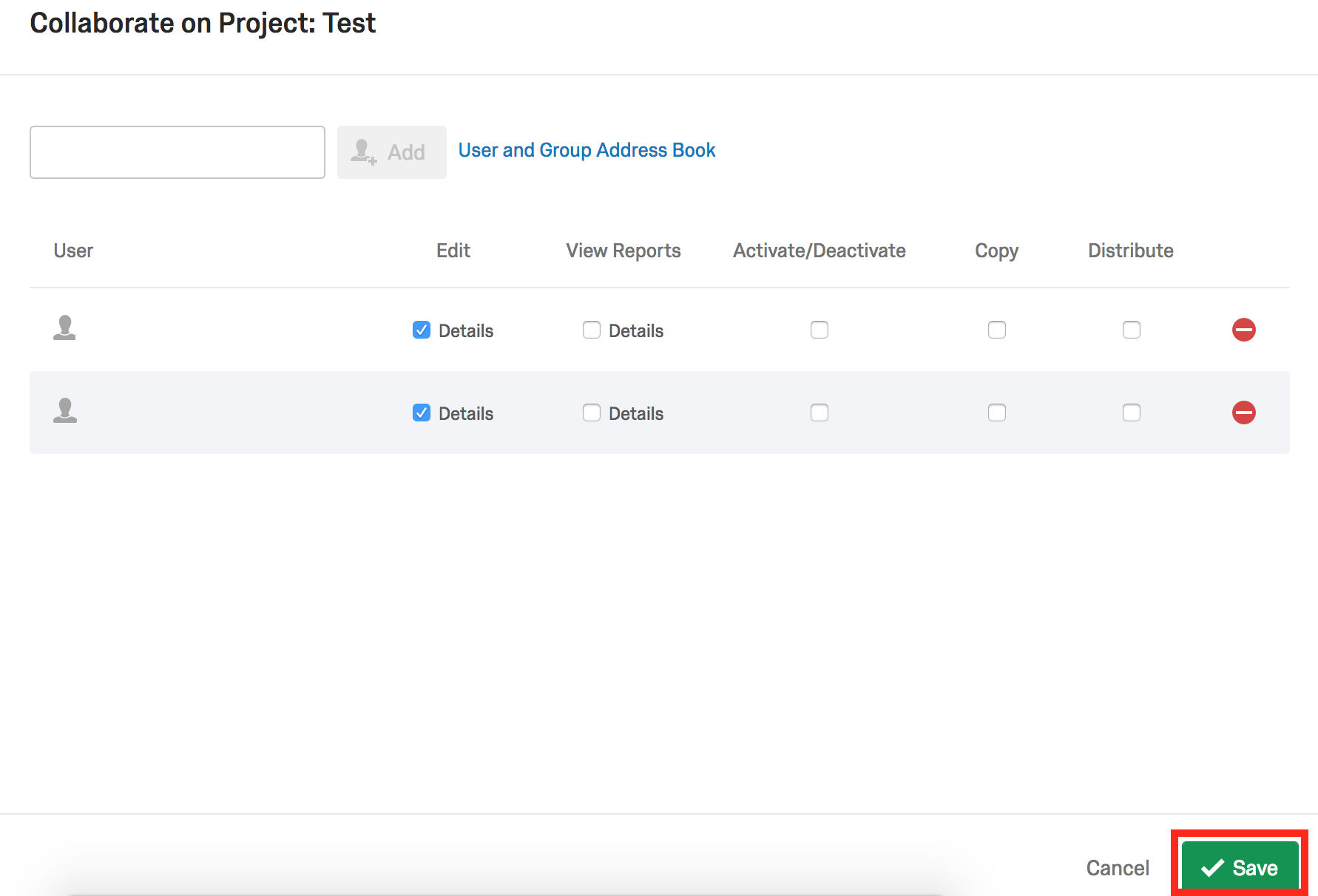 The save button at the lower right hand corner of the window will save your sharing permissions.
