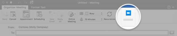 Screenshot showing Zoom icon button in Outlook ribbon