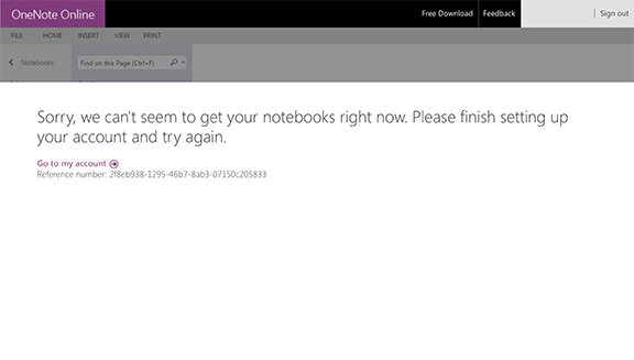 Error message in OneNote when you haven't signed into OneDrive yet