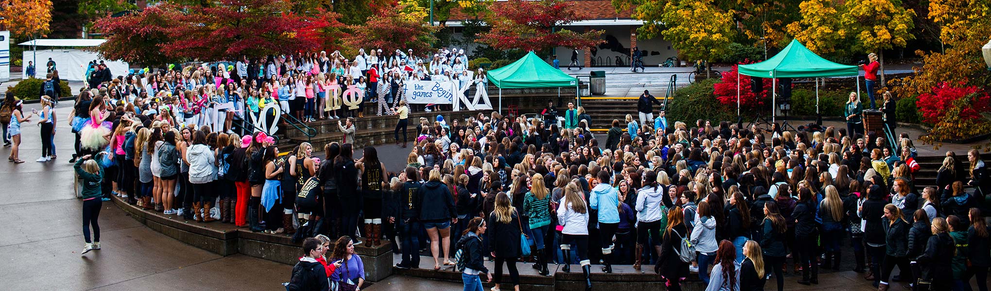 Students gathered at the EMU Amphitheater 