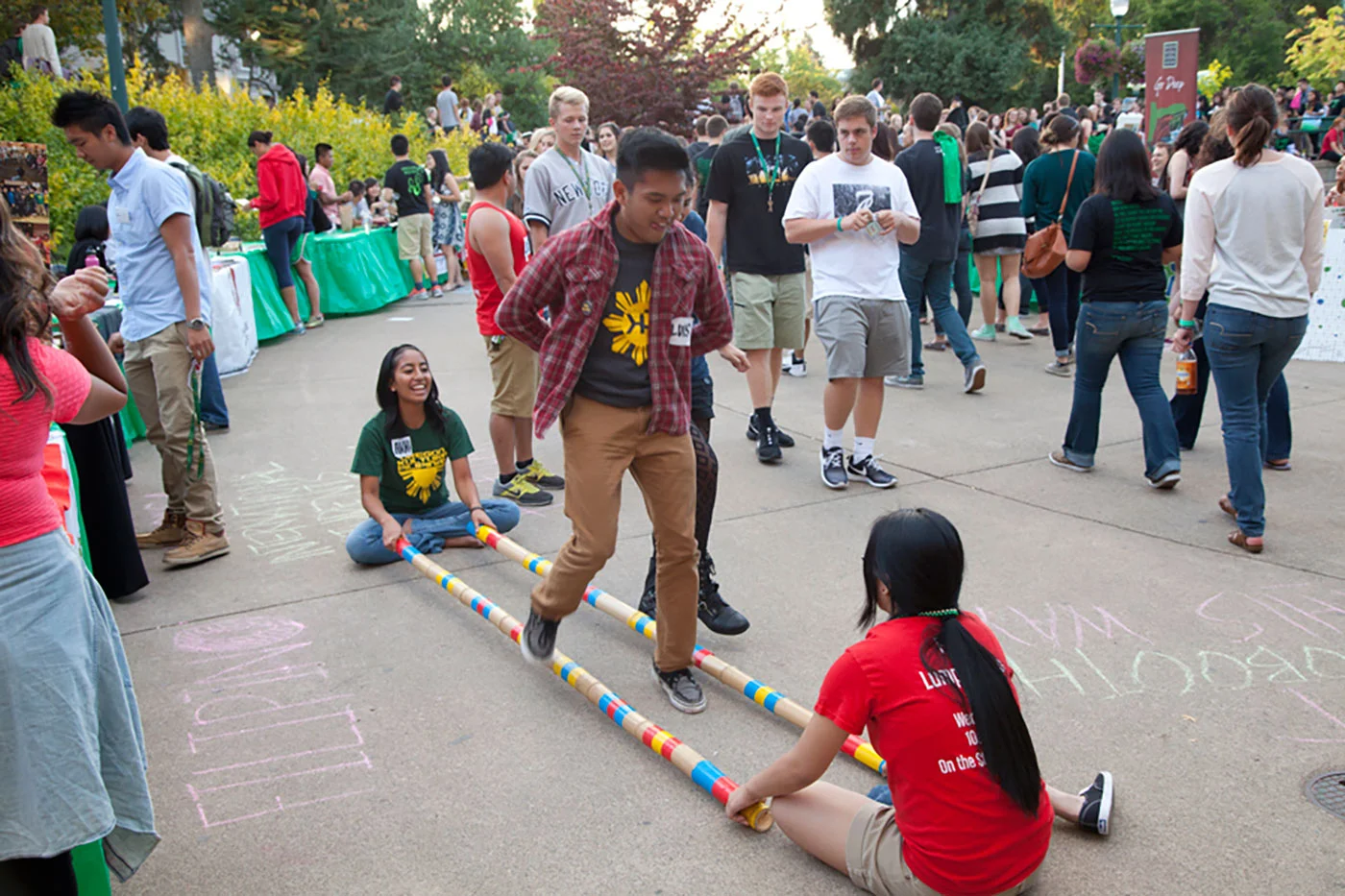 Students at EMU Amphitheater practicing tinikling dance.